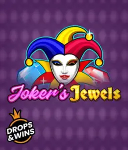 Discover the vibrant world of Joker's Jewels slot by Pragmatic Play, featuring a mesmerizing joker's mask embellished with a brightly colored jester hat. This image captures the fun and excitement of casino gaming, set against a purple background. Perfect for casino game enthusiasts, promising a thrilling adventure. 